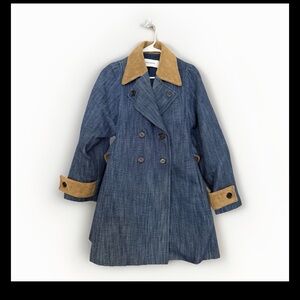 Mauro Grifoni Denim Trench Coat Blue and Tan Curduroy Lined